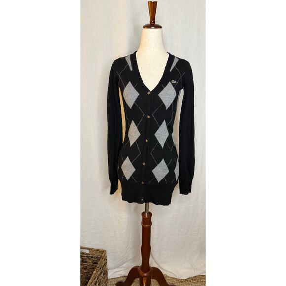 Vintage Women’s Lacoste 100% Pure Wool, Black & Grey, Argyle Cardigan
36 / XS - Picture 1 of 5
